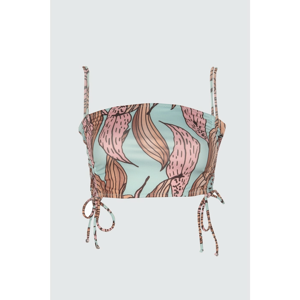 Trendyol Leaf Patterned Pleated Strapless Bikini Top