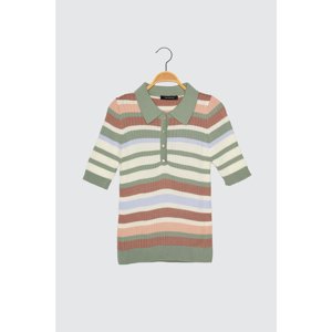 Trendyol Mint Color Block Polo Collar Knitwear Sweater
