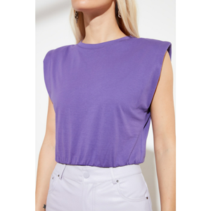 Trendyol Lilac Padded Crop Knitted T-Shirt