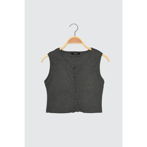 Trendyol Anthracite Cut Out Detailed Crop Knitted Blouse