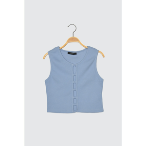 Trendyol Light Blue Cut Out Detailed Crop Knitted Blouse