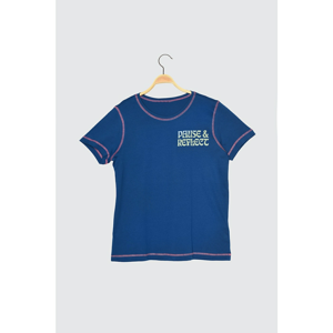 Trendyol Indigo Carioca Stitched and Printed Basic Knitted T-Shirt