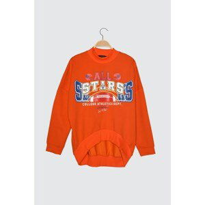 Trendyol Orange Printed Upright Collar Knitted Sweatshirt