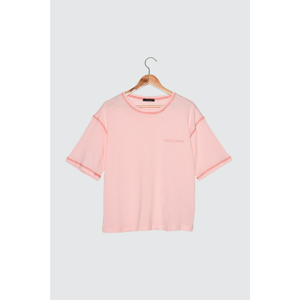 Trendyol Pink Carioca Stitched Printed Loose Knitted T-Shirt