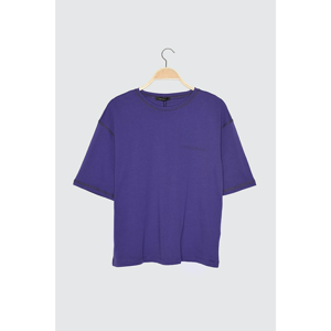 Trendyol Purple Carioca Stitched Printed Loose Knitted T-Shirt