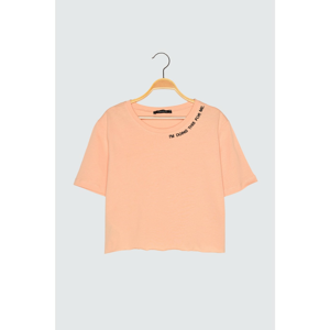 Trendyol Salmon Embroidery Detailed Crop T-Shirt