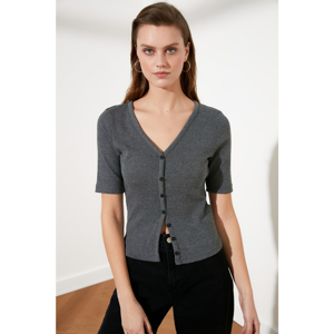 Trendyol Anthracite Button Detailed Knitted Blouse