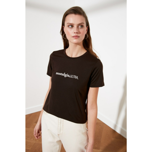 Trendyol Brown Printed Basic Knitted T-Shirt