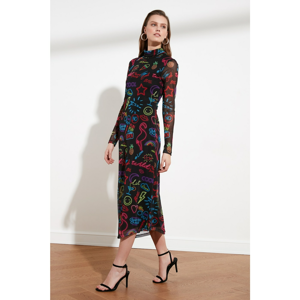Trendyol Multicolored Upright Collar Tulle Knitted Dress