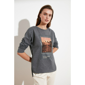 Trendyol Anthracite Printed Knitted Sweatshirt