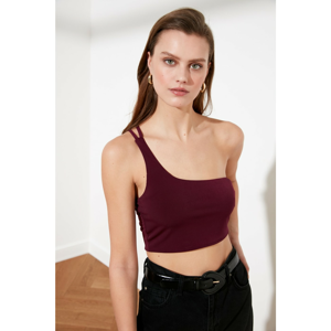 Trendyol Mürdüm One Shoulder Crop Knitted Blouse