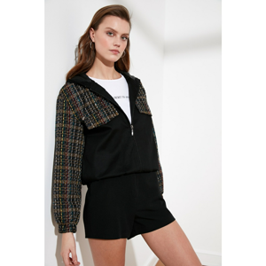 Trendyol Black Hooded Tweed Block Mont