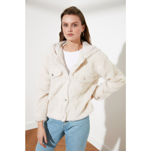 Trendyol Plush Coat WITH Ekru Hooded Buttons