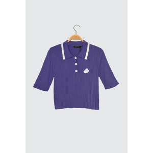 Trendyol Purple Embroidered Polo Collar Knitwear Sweater