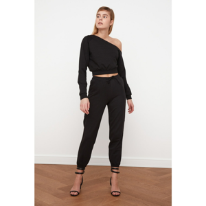 Trendyol Black Loose Jogger Boat Neck Thin Knitted Two Piece Set
