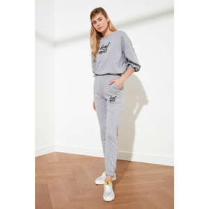 Trendyol Grey Embroidered Basic Jogger Knitted Tracksuit bottom
