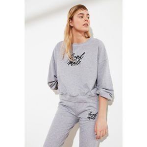 Trendyol Grey Embroidered Knitted Sweatshirt