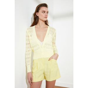 Trendyol Yellow Ajur button detail knitwear cardigan