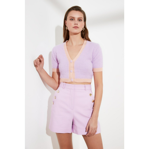 Trendyol Lilac Bias Detailed Crop Knitwear Cardigan