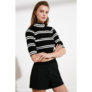 Trendyol Black Striped Head Collar Knitwear Sweater