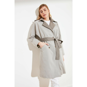 Trendyol Gray Color Block Rear Windcover Detailed Belted Long Railway