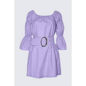 Trendyol Lila Belt Detailed Poplin Dress