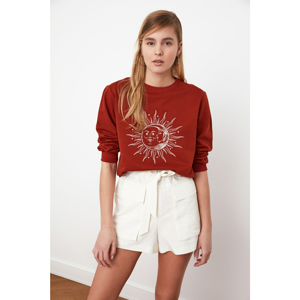 Trendyol Cinnamon Printed Basic Knitted Sweatshirt