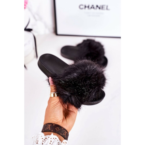 Children's Slippers With Fur Black Fashionista
