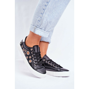 Women's Sneakers With Holes and Zircons Black Roxas