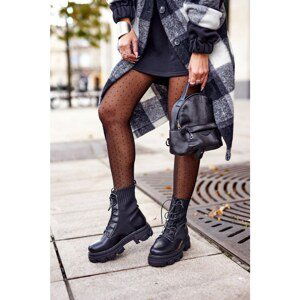 Women's Biker Lace-up Boots Sock Black My Need