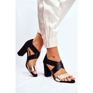 Elegant Slip-on Sandals On A Block Heel Black-Gold Varina