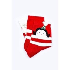 Christmas Cotton Striped Socks With Penguin Red