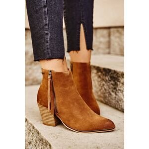 Women's Boots On Heel Suede Leather Big Star Camel GG274364