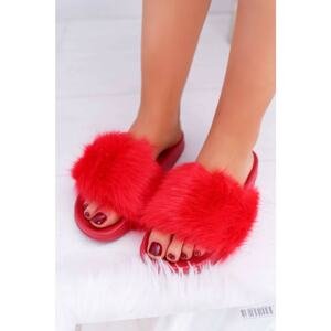 Women's Slides With Fur Red Fur