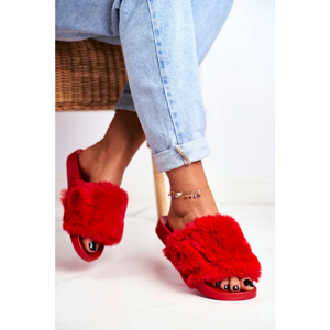 Women's Slides With Fur Red Sensitive