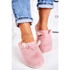 Women's Home Furry Slippers With Little Ears Powder Pink Hippo