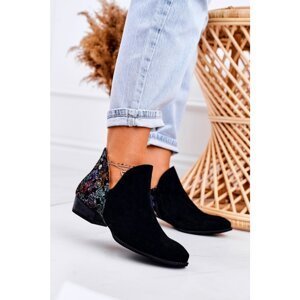 Women's Leather Boots Maciejka Black With Flowers 04091-57