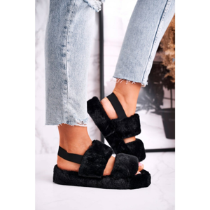 Women's Furry Slippers on the Platform Black Cotton Candy