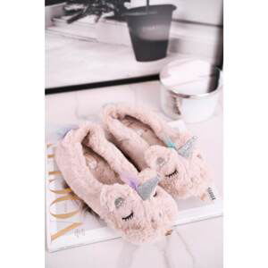 Women's Slippers With Fur Unicorn Beige Rainbow