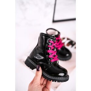 Children's Boots Insulated With Fur Shiny Black Pinkie