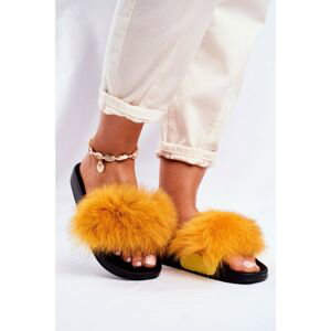 Women's Slides With Fur Yellow Belmondo