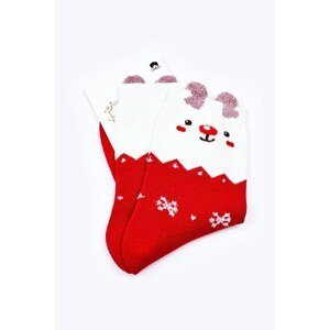 Christmas Cotton Socks In Snowflakes With Reindeer Red