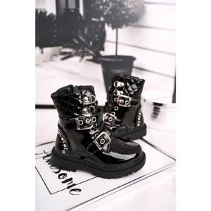 Children's Boots Warm With Fur Lacquered Black Dolly