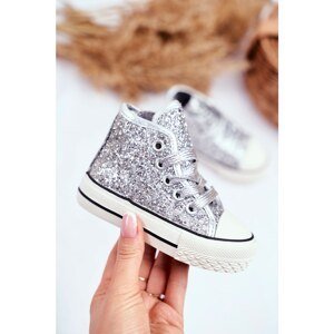 Children's Sneakers High Shiny Silver Ally