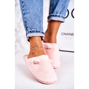 Women's leather slippers with ears light pink hippo
