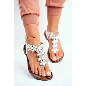 Elegant Sandals With Flowers White Sunny