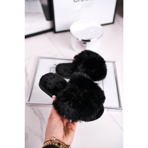 Kids Slippers with Fur Black Snow Ball