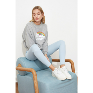Trendyol Grey Printed Boyfriend Knitted Sweatshirt