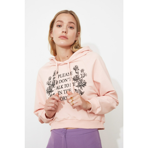 Trendyol Powder Printed Hooded Knitted Sweatshirt