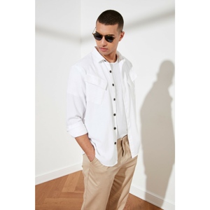 Trendyol White Men's Relax Fit Symmetrical Double Top Pocket Long Sleeve Shirt